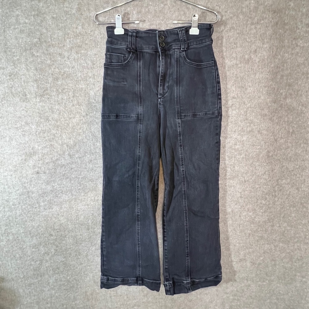 Pilcro Jeans Women 28 Black High Rise Wide Leg Cargo Seam Front Utility